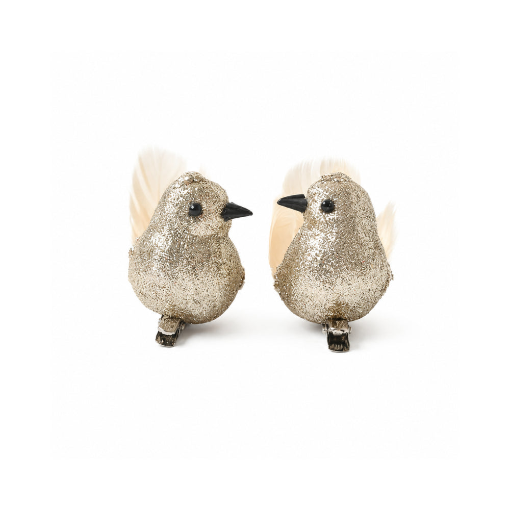 Plum Pudding Christmas Ornaments Bird 2pk One Size Gold